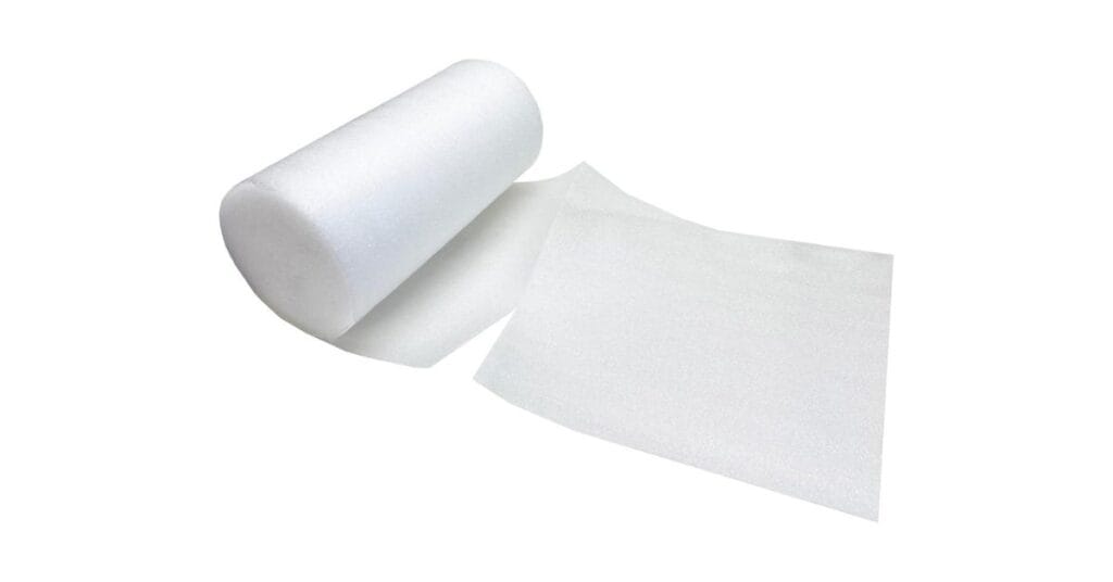 Close up of PE (Polyethylene) Foam roll and sheet