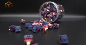 Close up of Gateron Quinn switches spilling from a jar