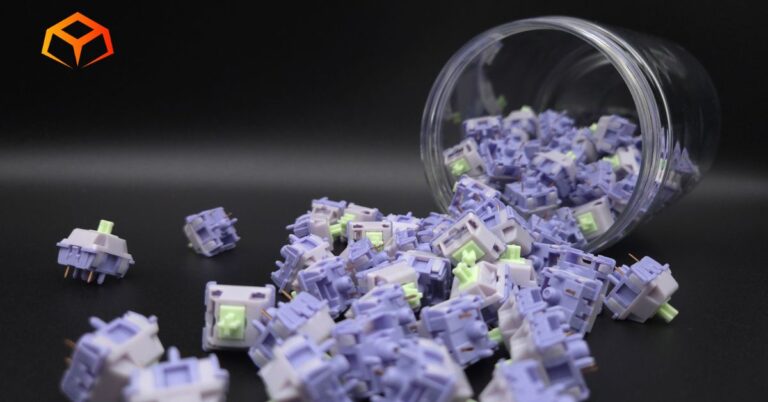 Close up shot of EPOMAKER Wistera switches spilling from a jar