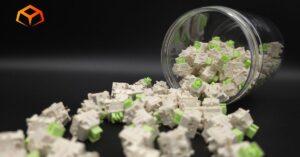 Close up shot of LEOBOG Reaper switches spilling from a jar