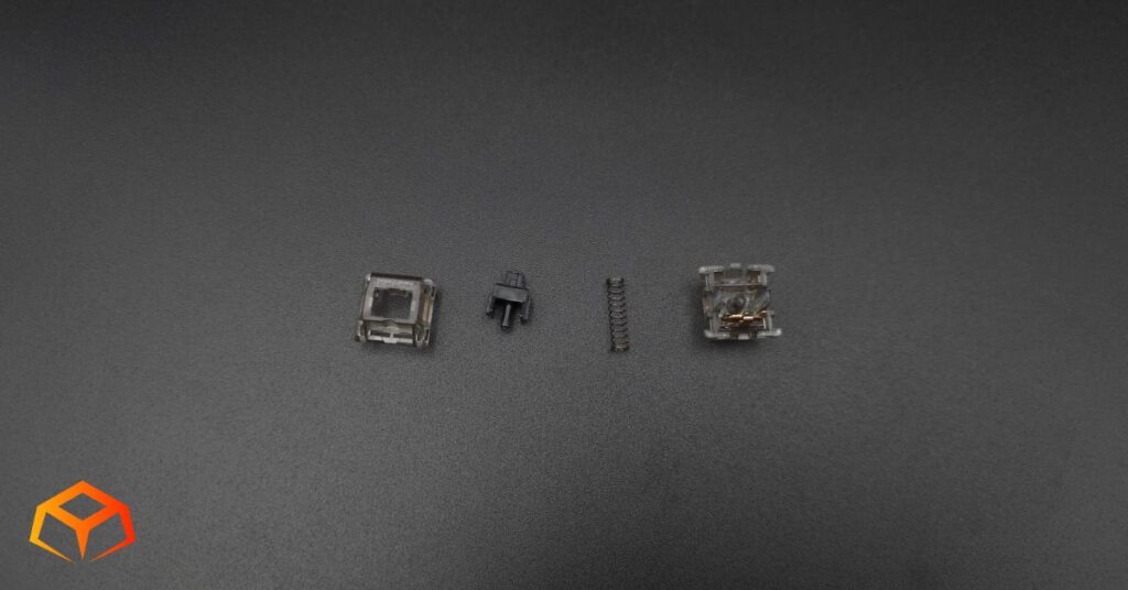 Close up shot of a Gateron Ink Black switch disassembled