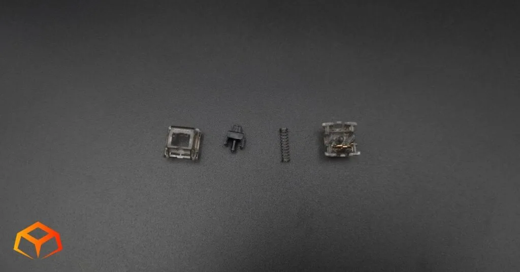 Close up shot of a Gateron Ink Black switch disassembled