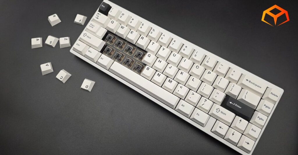 Close up shot of Gateron Ink Black switches installed in a Neo65 keyboard