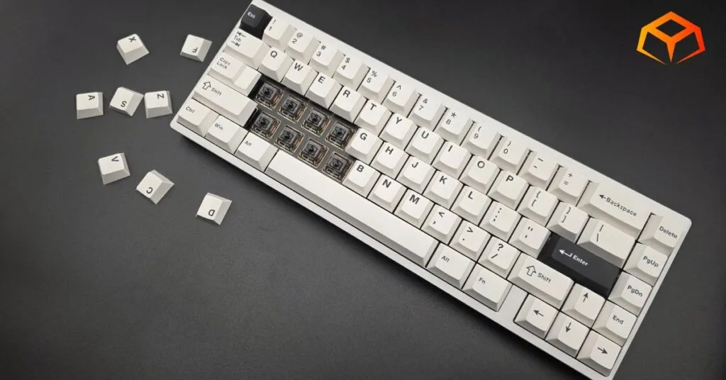 Close up shot of Gateron Ink Black switches installed in a Neo65 keyboard
