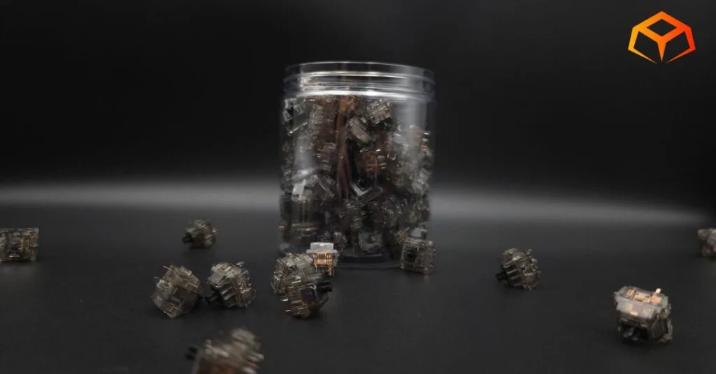 Close up shot of Gateron Ink Black switches in a jar