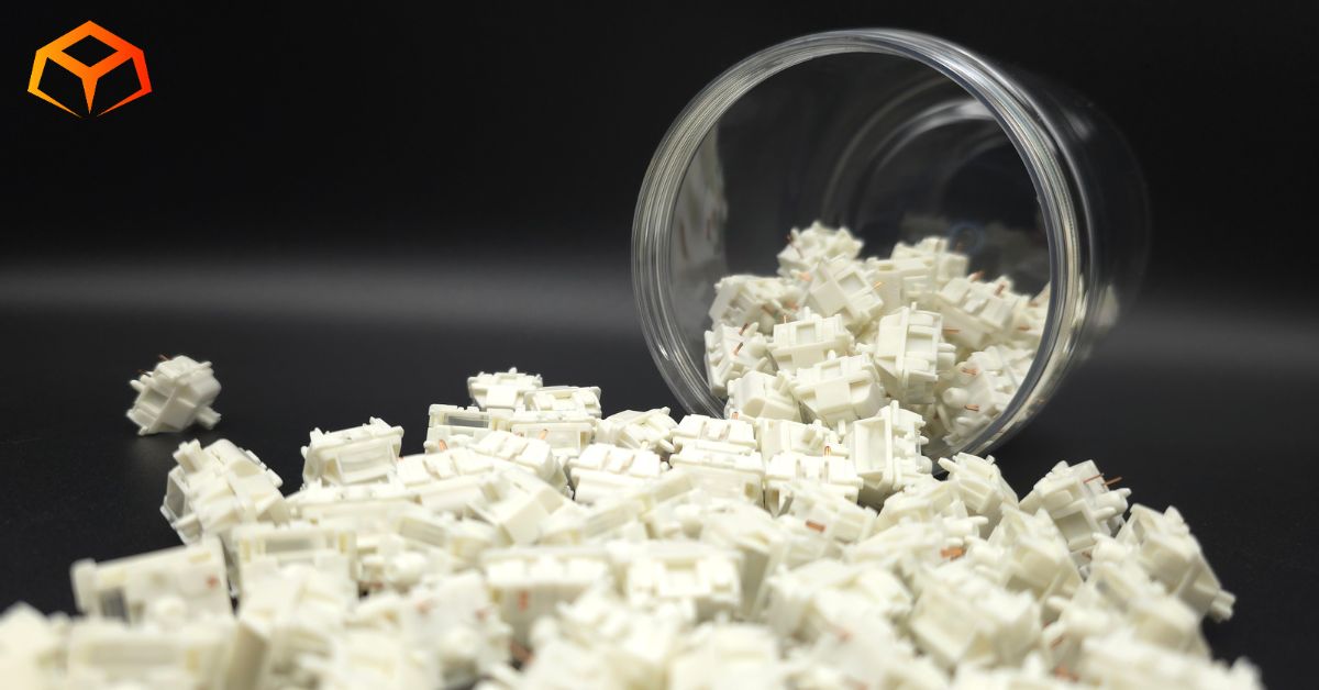 Close up shot of Gateron Smoothie switches spilling from a jar