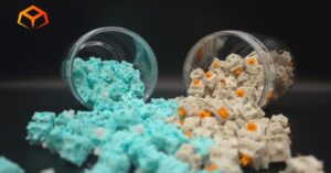 Close up shot of Glorious Lynx and Glorious Panda switches spilling from jars