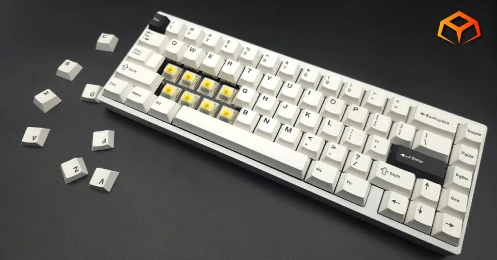 Close up shot of Gateron Milky Yellow Pro V3 switches installed in a Neo65 keyboard