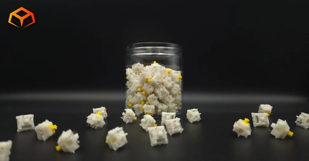 Close up shot of Gateron Milky Yellow Pro V3 switches in a jar